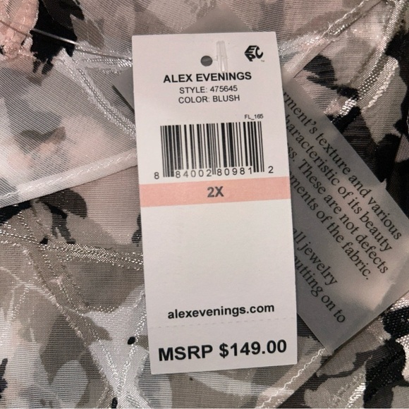 Alex Evenings Top Women’s 2X  White/Blush Chiffon Asymmetric Tiered Hem Floral - Picture 6 of 6